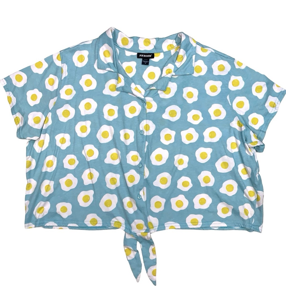 Joe Boxer Cropped Egg Print Pajama Top 2X Plus Quirky Cute Comfy Stretch Lounge